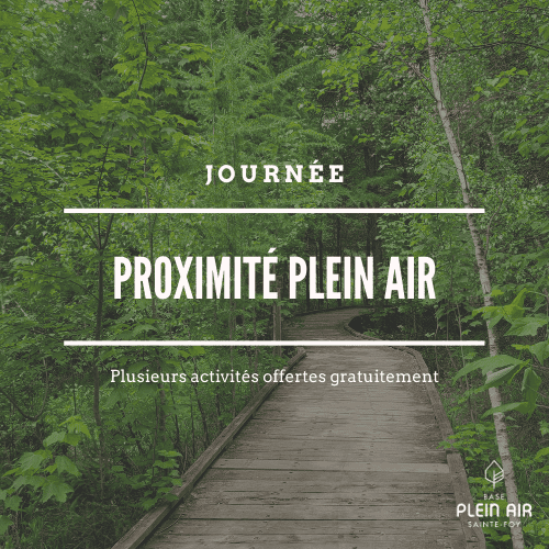 Texte, journée proximité plein air + plusieurs activités offertes gratuitement sur un s fond trail en nature 